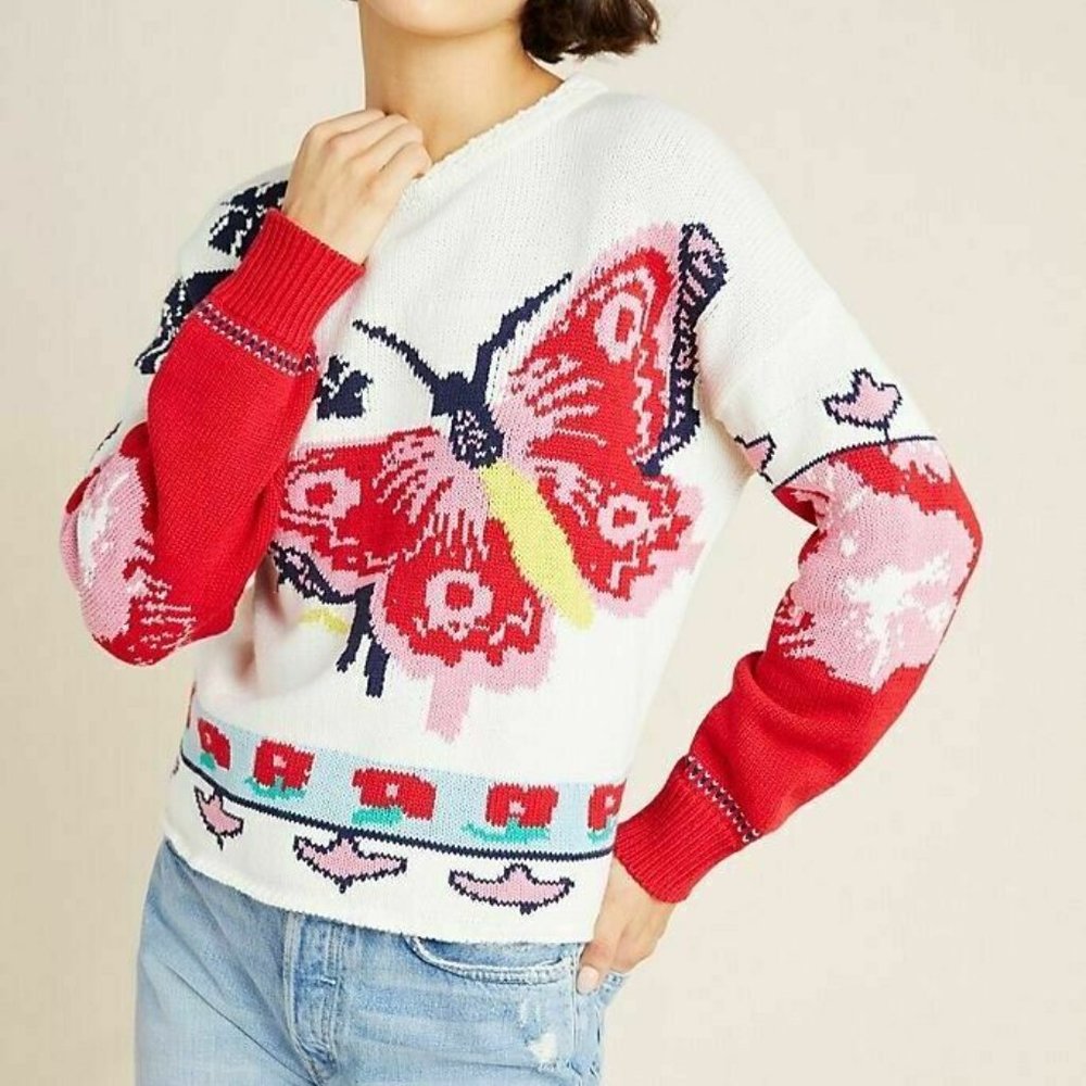 Anthropologie Aldomartins Butterfly Print Sweater S NEW